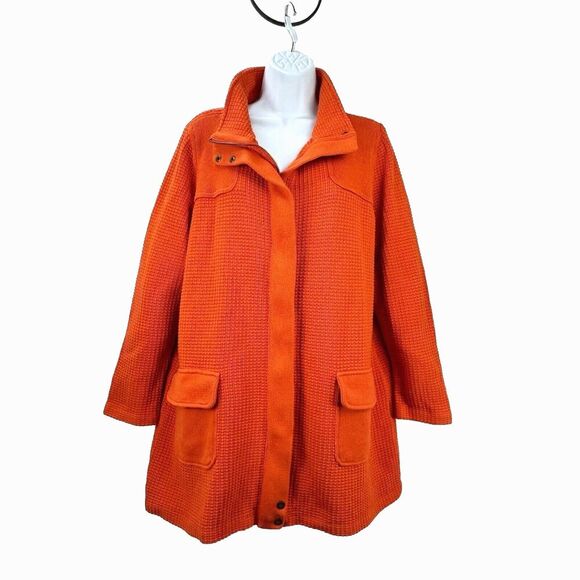 Lauren Ralph Lauren Sweater Coat Cardigan Womens Sz 1X Orange Knit Full Zip Snap - Picture 1 of 12